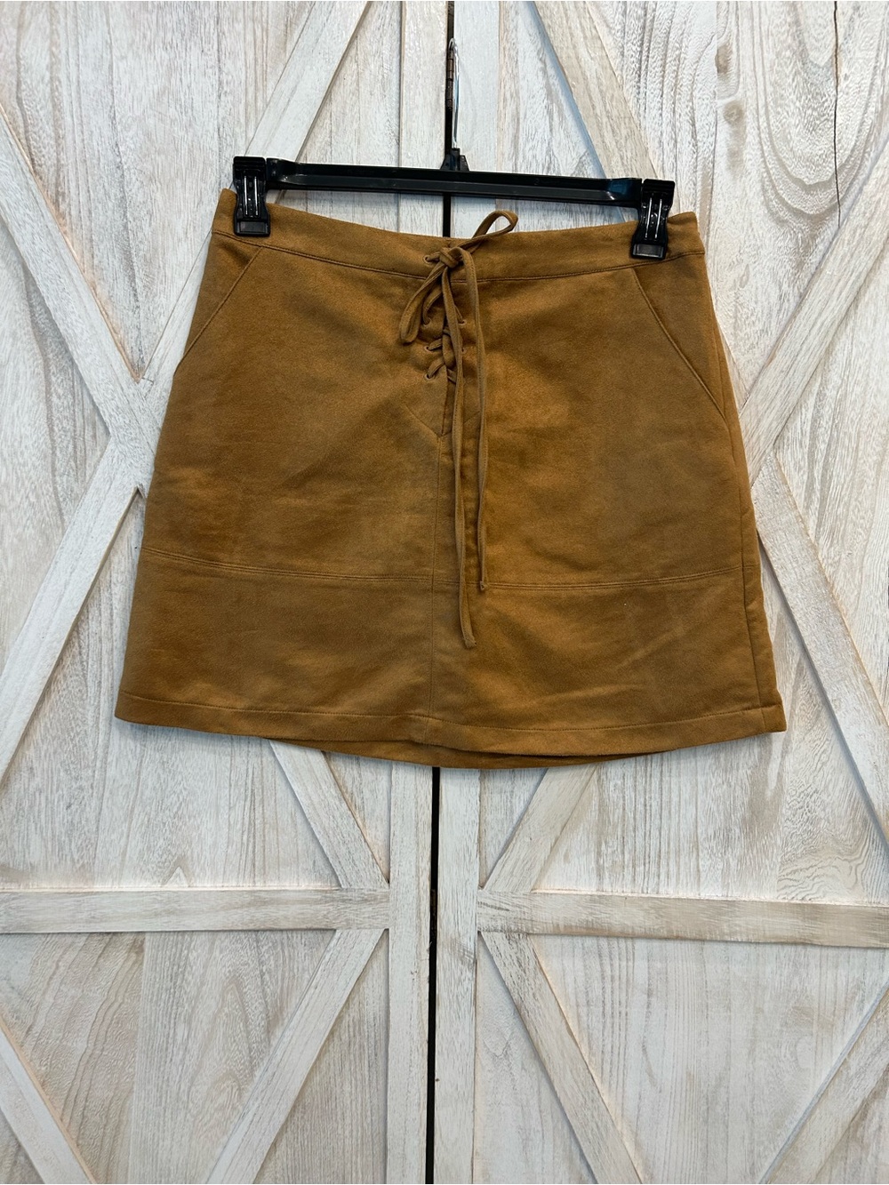 LC Lauren Conrad Camel Lace-Up Suede Mini Skirt
